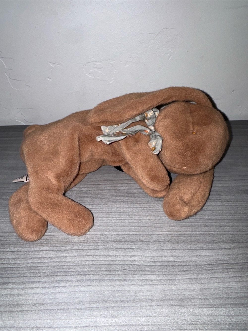 Maileg Brown Laying Stuffed Plush Bunny Rabbit Floral Bow 11”